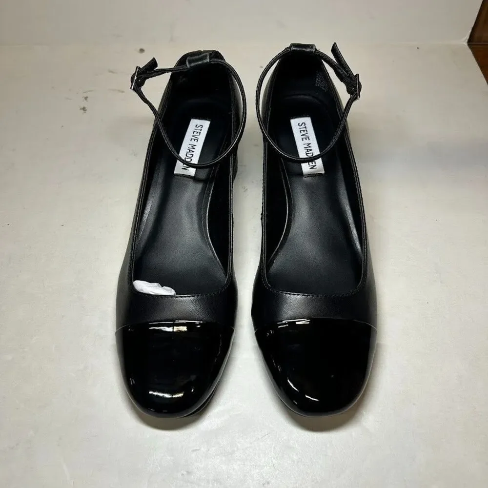 Steve Madden Womens 8.5 M Black Leather Eli Ankle Strap Heels NIB MA3